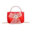 Red Adorable Pu Handbag For Kids Featuring Bow Design And Trendy Strap Chain