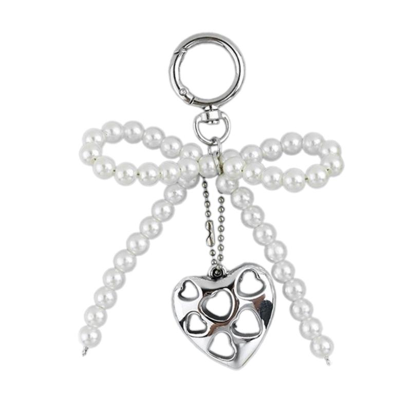 

Colorful Phone Lanyard Bowknot Heart Pendant Keychain Detachable Phone Charm Keyring Elegant Bag Accessory for Women білий