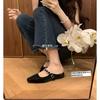 Grape Mother Inner Height Increase French Square Head Word Belt Mary Jane Single Shoes Light Mouth Versatile Muller Half Slippers Women's Sandals