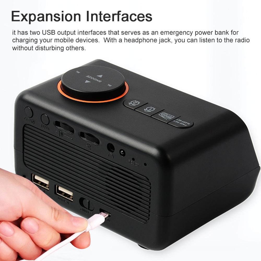 Multifunctional Alarm Clock with FM Radio Rechargeable LED Digital Clock with Temperature and Humidity Display Support Sound-Activated/Keep-on