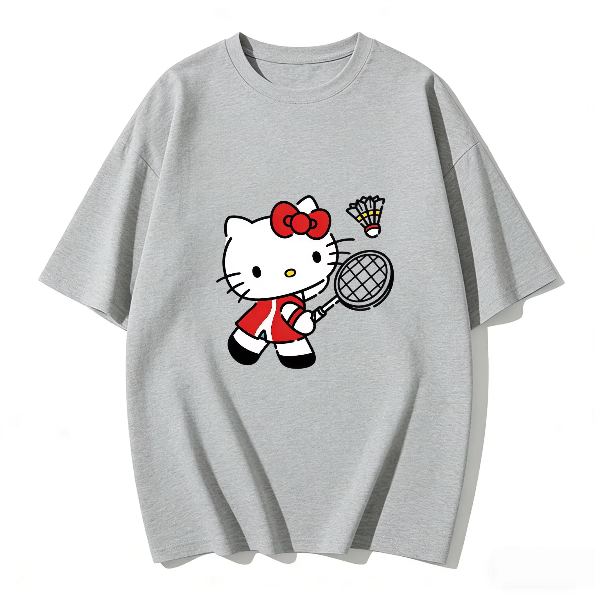 

2026 new Summer HelloKitty Cute Graphic Tee Casual Short Sleeve Cotton Top for Women Girls Kawaii Cartoon Print Streetwear S