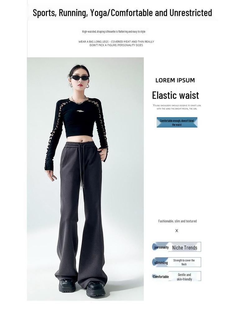 Damen Schwarze High Waist Schlankmachende Micro Flare Hose - 2025 Frühling/Sommer Freizeitsporthose