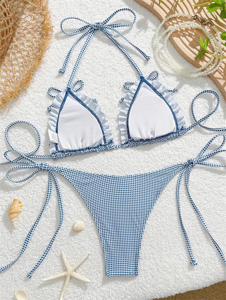 2026 Europäischer Karomuster Dreieck-Bikini - Sexy & Stilvolle Urlaubs-Bademode für Damen