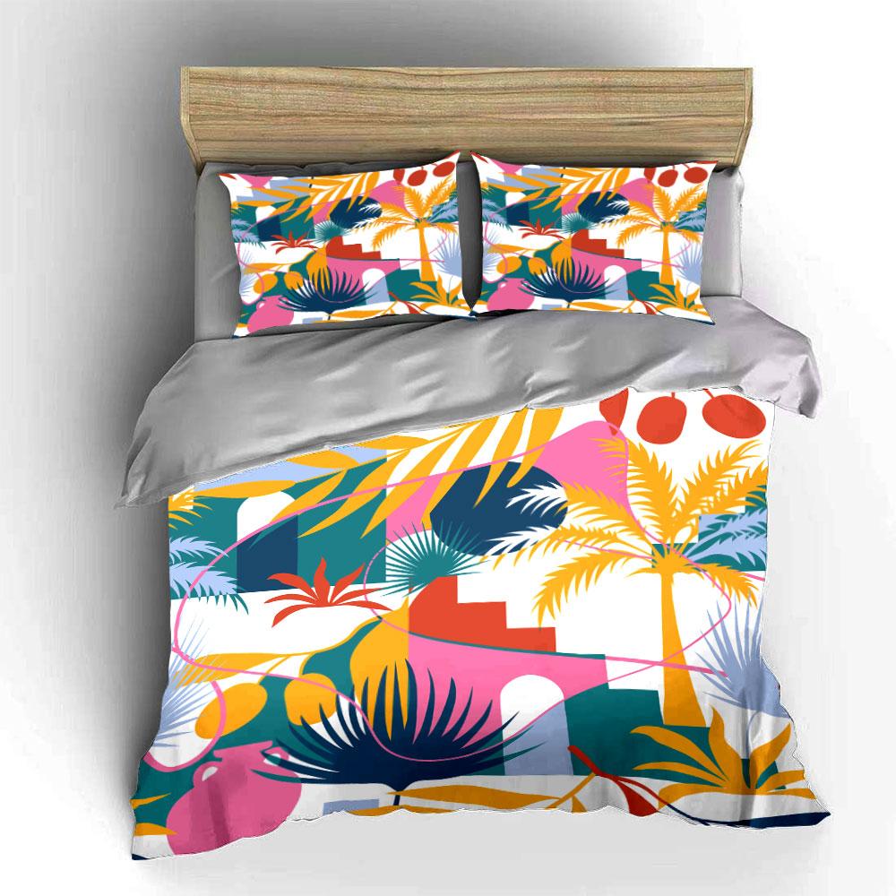 Tropical Plant Colorful Print Bedding Duvet Cover Set Duvet Cover Pillowcases (1 * Duvet Cover 2 * Pillowcases, Without Duvet Insert)