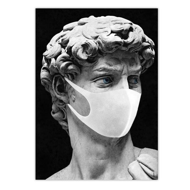 Schwarz-weiße Marmor-Skulptur-Kunstdrucke, Malerei, Maske David, klassische Wand-Leinwand-Poster, Bild für Heimdekoration, ohne Rahmen