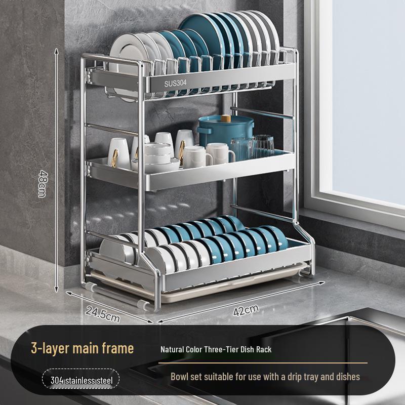 3-Tier Stainless Steel Kitchen Dish &