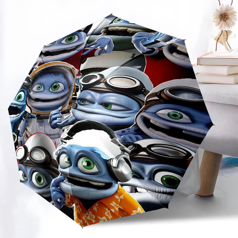 Crazy Frog, Automatic Folding Umbrella, Portable and Foldable Design, 8 Ribs, a Christmas or Birthday Gift.