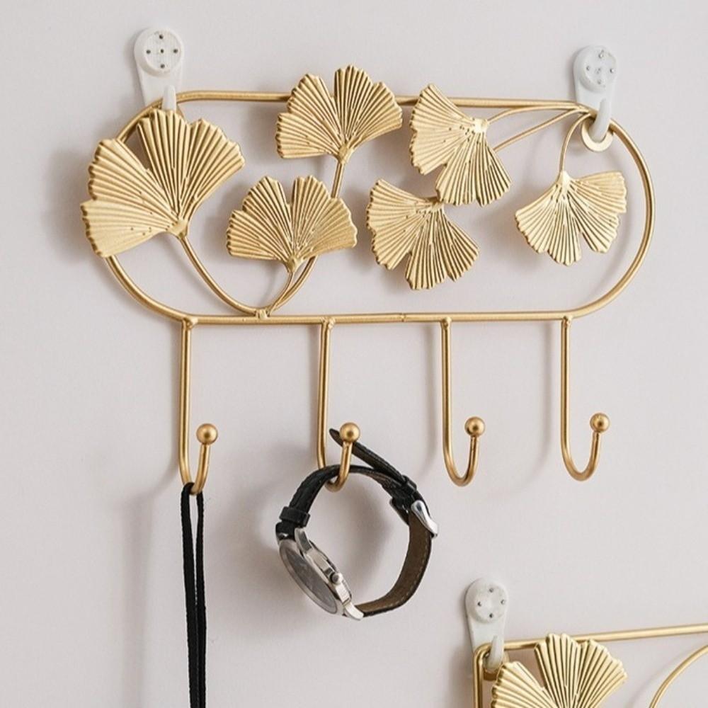 Creative Organizer Ginkgo Leaf Metal Coat Hooks Iron Art Heavy Duty Coat Hanger Nordic Style Golden Wall Hooks Wall Mounted