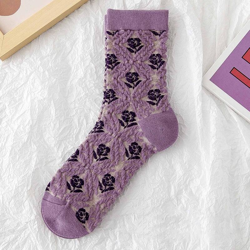 Womens Cotton Socks, 1 Pair Womens Fun Novelty Crew Colorful Patterns Soft Breathable Fashion Casual Socks