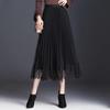 Autumn/Winter Lace Pleated Skirt - Korean Style Slim Fit, Plus Size, Mesh Tulle, Black/Green