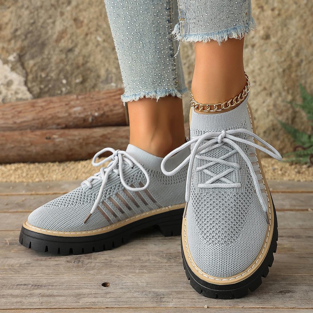 Übergrößen Schuhe für Damen 36-43 Sommer Frühling 2026 Damen Mesh Atmungsaktiv Bequem Schnürung Plateau Flats Sneaker Damen