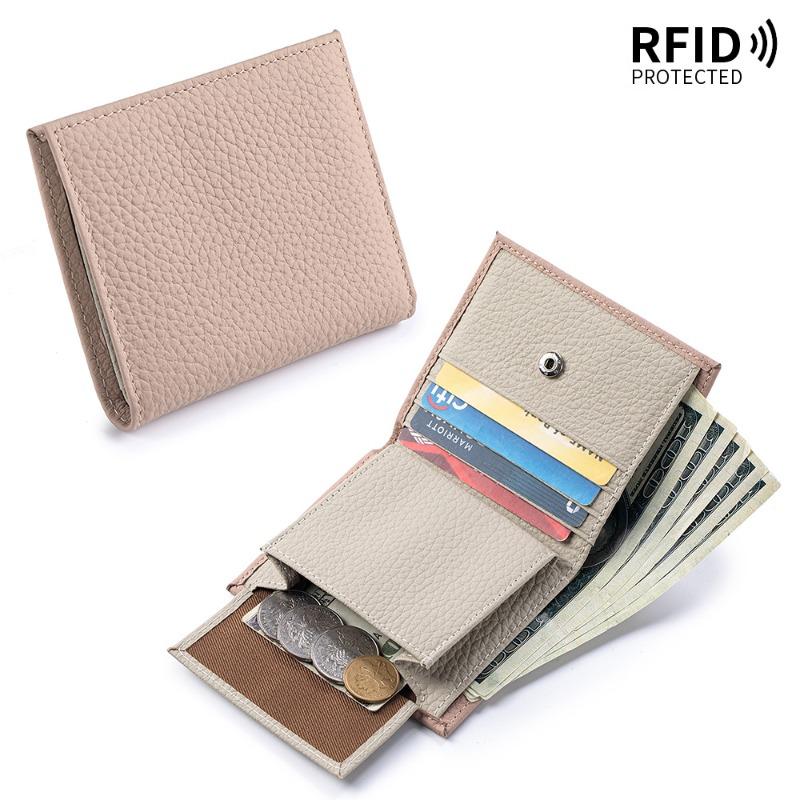 New Leather Ultra-thin Short Wallet Multi-functional Two-fold Wallet First Layer Leather Cowhide Light Luxury Card Bag Change Bag Female