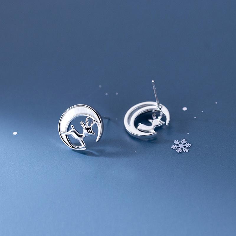 2025 Trendy Moon & Reindeer Christmas Stud Earrings: Cute, Fresh Style