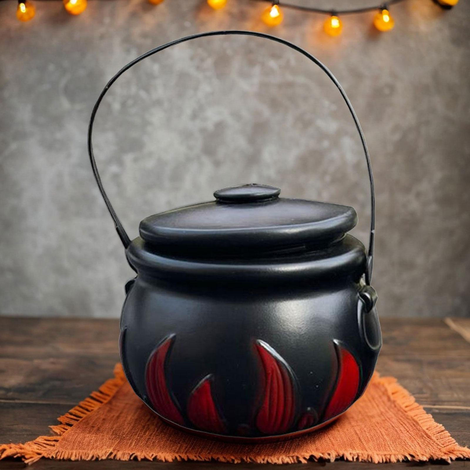 

Halloween Candy Bucket Witch with Lid Pot Portable Trick or Treat Flame Holder for Party Favor