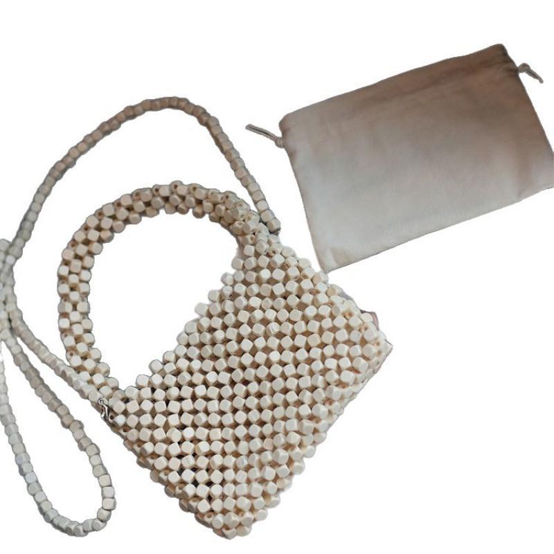 Handwoven Beaded Mini Square Tote Bag With Chain Strap Crossbody Shoulder Women Daily Street Style