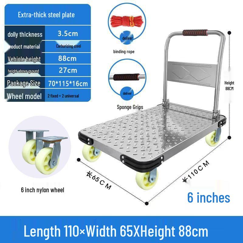 Portable Folding Steel Plate Dolly Hand Truck Cart for Household Use