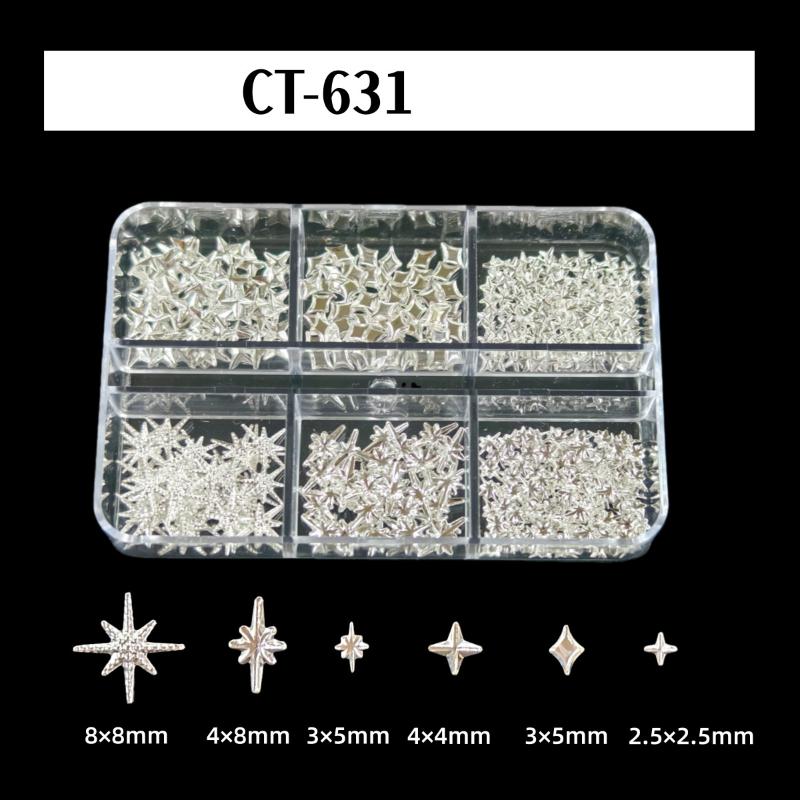 6Grids 3D Metal Stars Bowknot Butterfly Nail Art Charms Gold/Silver Starlight Rivets Nails Decorations Manicure Sequins Accessor