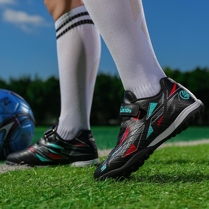 29-39 Kids Soccer Cleats Rubber Non-slip Velcro Lacing Artificial Turf Football Boots Outdoor Sports Training Football Shoes