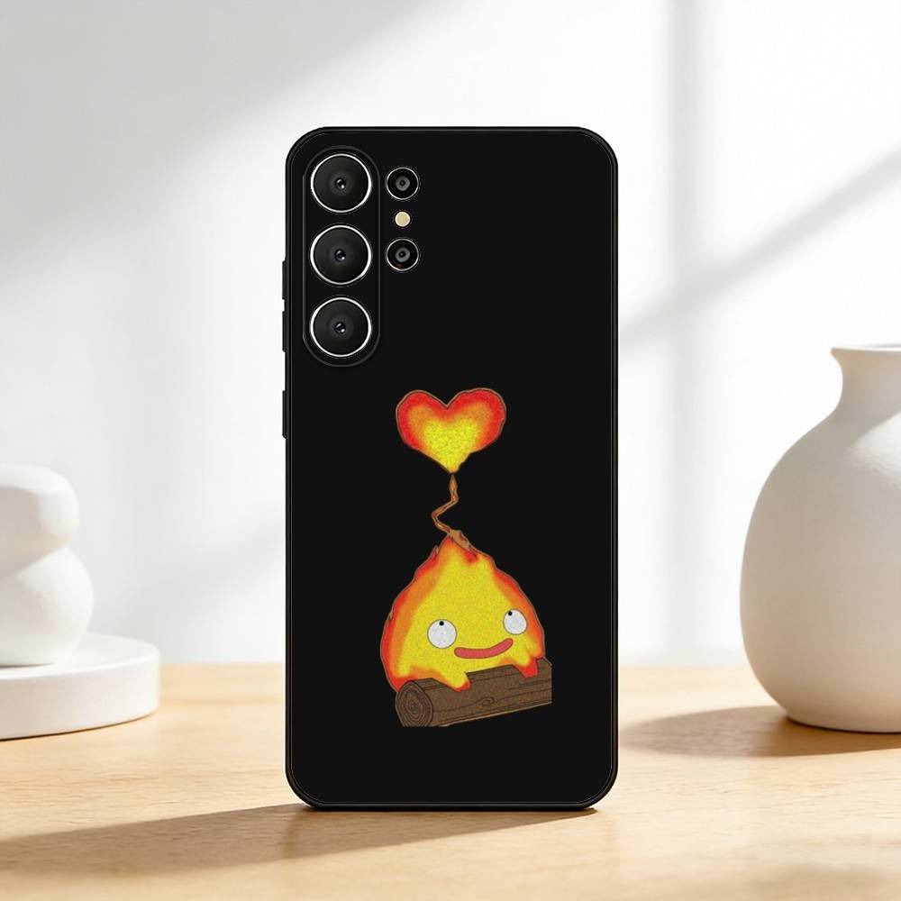 Anime Cute C-Calcifer-ES Phone Case For Samsung S26,S25,24,23,22,30,21,10,9,Ultra,Plus,Lite,FE Soft Black Case Samsung S25ULTRA