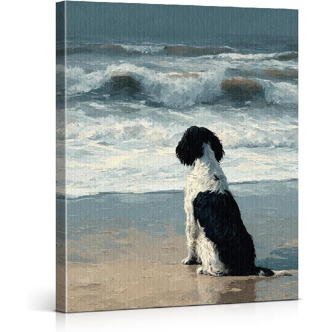 Vintage Floral French Bulldog Wall Art Print Dog Daisy Flowers Picture Painting Aesthetic Wall Decor for Home Living Room Bedroom 8x10 Canvas Framed