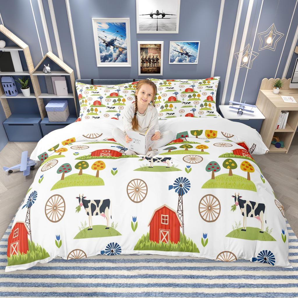 Homewish Cute Animal Duvet Cover Set 2Pcs/3Pcs For Kids Boys Girls Frog Dog Cow Bedding Set Rabbit Cat Fox Comforter Cover Set