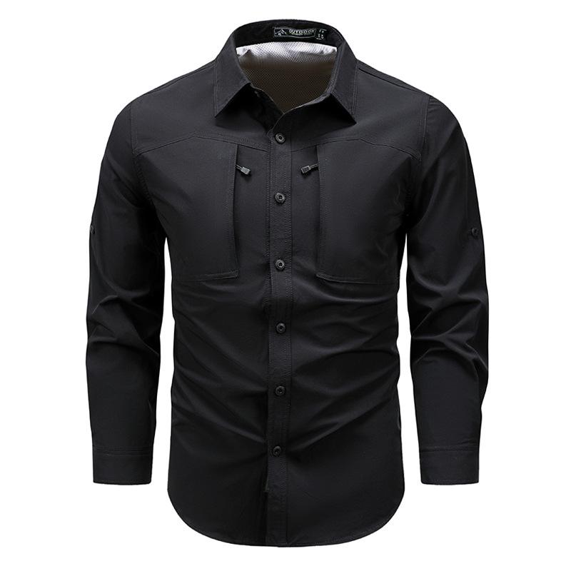 

Весенняя быстросохнущая рубашка с длинными рукавами, нейлоновым эластичным карманом на молнии и дышащей тактической рубашкой M чёрный