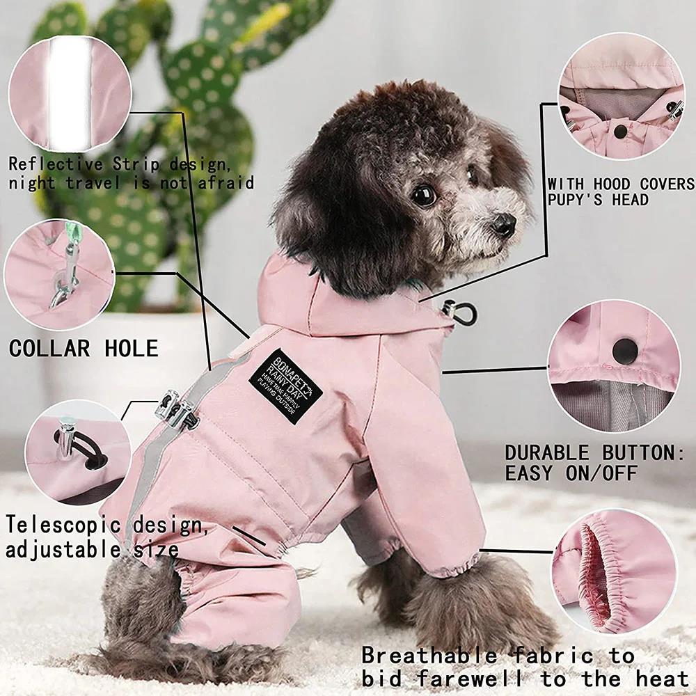 Dog Raincoat Waterproof Dog Rain Jacket with Reflective Strap and Leash Hole Rainy Day Pet Clothes Windproof Puppy Cat Rain Coat 5