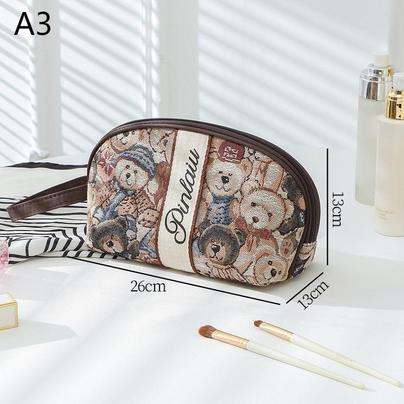 

Женская косметичка Портативная Большая Вместимость Косметичка для Хранения Косметики с Мультяшным Медведем Дизайн с Двойной Молнией Дорожная Косметичка