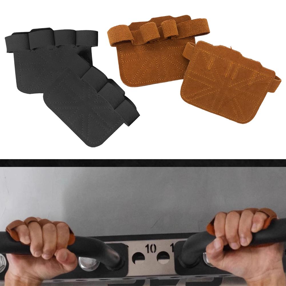 Fitness Gloves Four Finger Palm Protector Leather Anti Slip Grip For Pull Ups Weight Lifting Gym Training Men Women Workout Tool