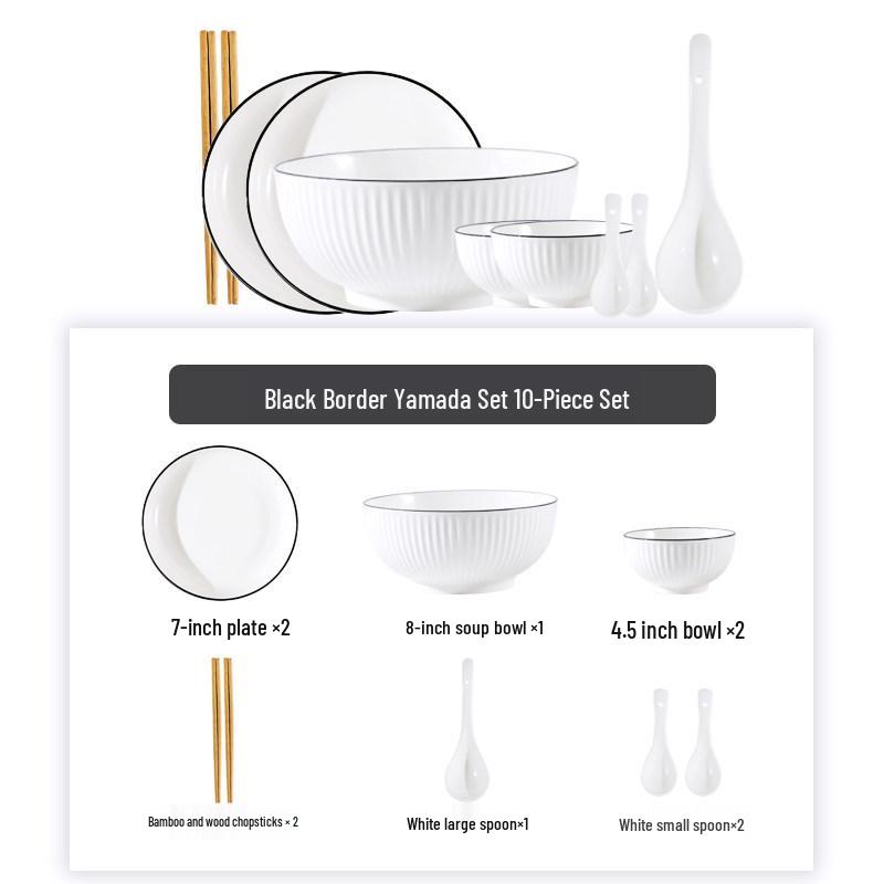 Creative Stripe Ceramic Dishware Set for 2-4 People: Includes Rice Bowls, Plates, Dinner Plates, and Soup Bowls