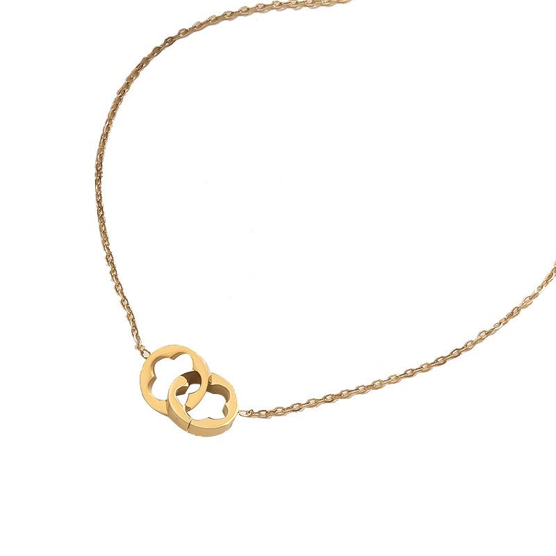 Versatile Double-Circle Flower Pendant Clavicle Chain: Minimalist Titanium Steel Jewelry for Women