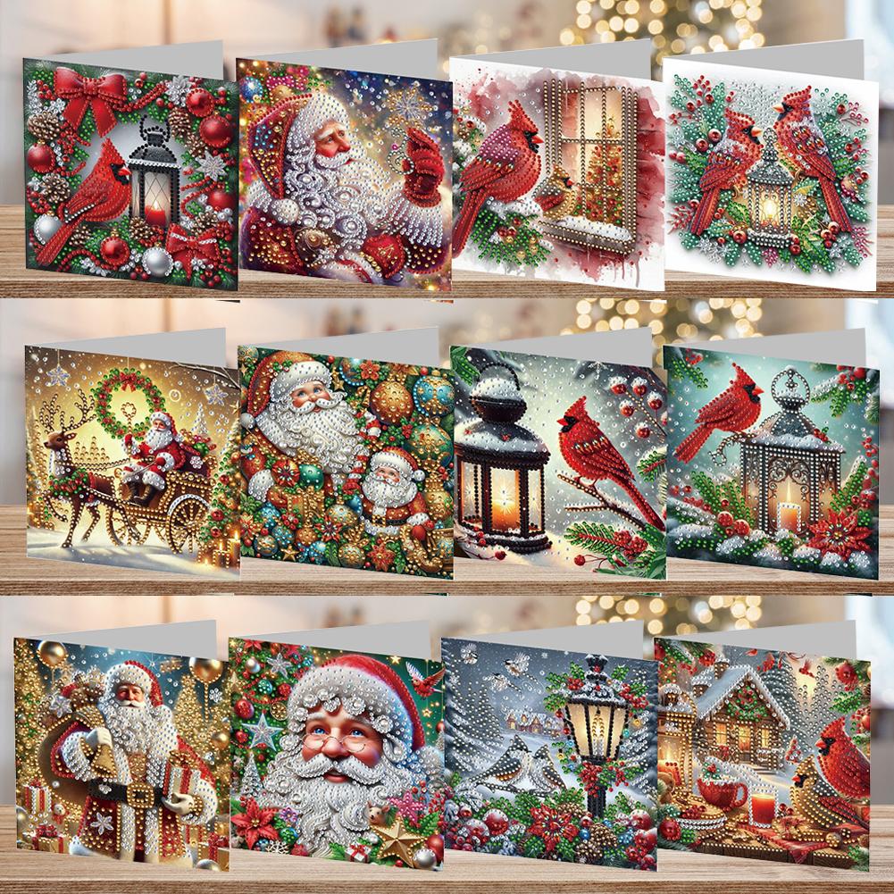 6/10/12 PCS DIY Diamond Painting Greeting Card Set Xmas Pattern Diamond Art Greeting Cards Thank You Cards and Holiday Blessings