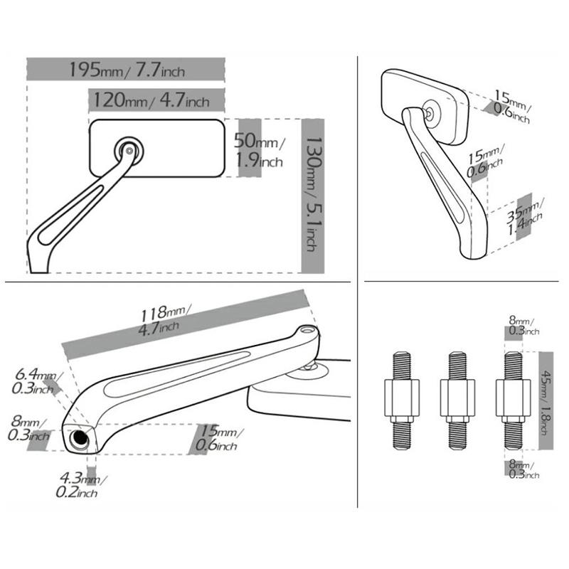 Adjustable Side Mirror Anti-Glare Motorcycle Rearview Mirror Will Fit Any Motorcycle, Street Bikes, Chopper, Cruiser, Bobber Etc
