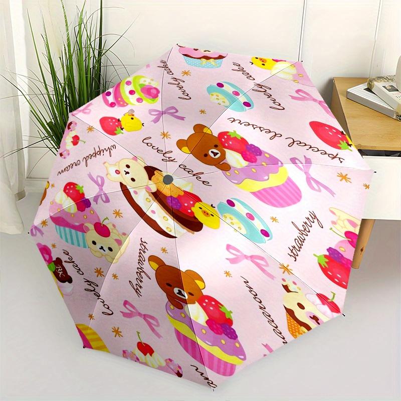 

Cupcake Bears Automatic Folding Umbrella Simple 8 Rib Design, Bright Cartoon Pattern, Durable Iron Frame, Suitable For Travel, Outdoor, Beac