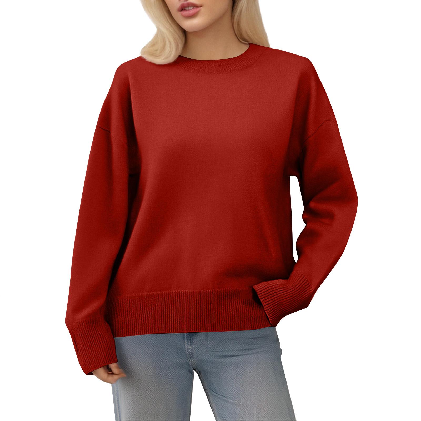 

Women s Oversized Knit Sweater, Comfortable Top, Cute Thick Round Neck Plus Size Pullover Long Sleeve Clothing L