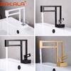 BAKALA Moderne Wastafelkranen Zwart Spoelbakmengkranen Messing Badkamerkranen Vierkante Opzetwastafelkraan Zwarte Wastafelmengkraan Koud Warm Water