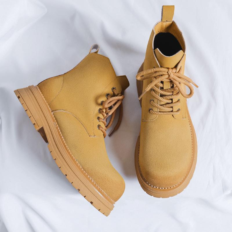 Hight Quality Classic British Street Style Leather Boots For Men Solid Yellow Hombre Daily Casual Dress Height Increasing Shoes
