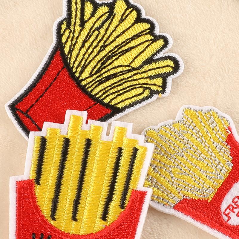 Embroidery label food burger fries embroidery sticker patch sticker clothing accessories shoe logo cloth label cloth sticker