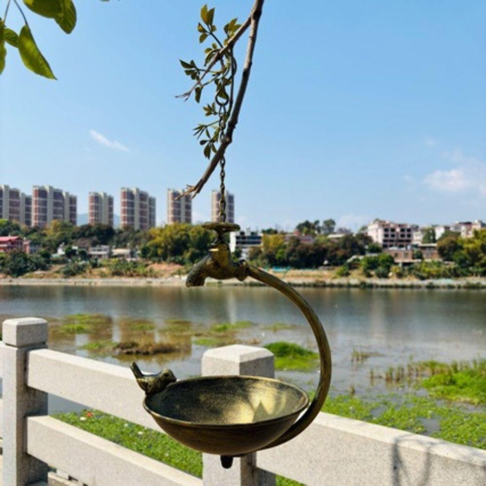 Faucet Design Metal Bird Bath Handcrafted Iron Feeding Station Bird Feeding Bowl  Railing
