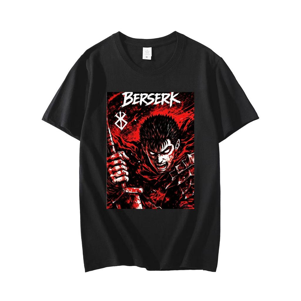 2026 New Arrival Berserk Anime Guts Print Black Cotton Short Sleeve Tshirt Adults Kids Casual Fans Tee Tops
