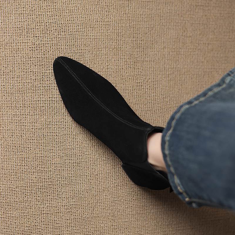 Krazing Pot Rindsvelours Nubuk Runde Zehenpartie Dicke Absätze Chelsea Boots Größe 43 Reißverschluss hinten Damen Stiefeletten