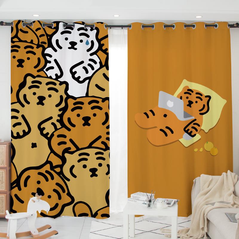 

2 шт. Забавные шторы для кемпинга с кошками, собаками, животными, детские шторы, жалюзи, оформление окон для спальни, офиса, кухни, гостиной, кабинета, домашний декор W50 X H130(CM)X2&Grommet Top
