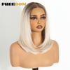 FREEDOM Synthetic Lace Front Wigs For Women Short Bob Layered Straight 6x4 Wear And Go Glueless Wig Ombre Pre Plucked Lace Wigs