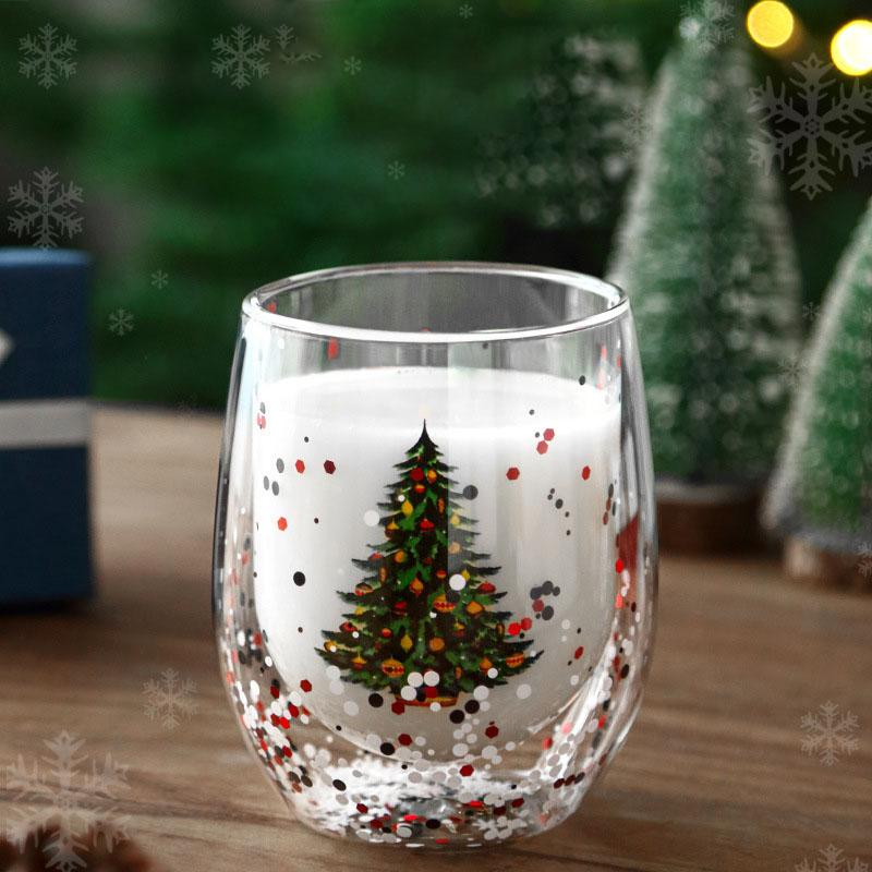 Double Wall Glass Cup Christmas Tree/Snowman Heat-insulated Espresso Coffee Mug Milk Tea Cup Party Juice Drinking Gift 300ml