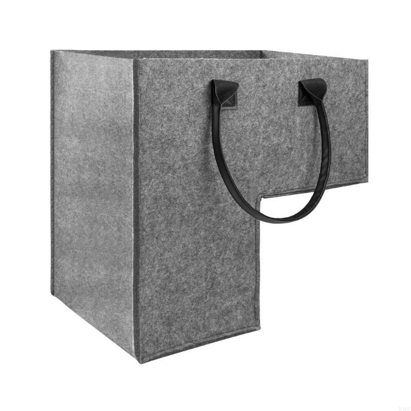 Stair Basket with Leather Handles Felt L-Shape Large Capacity Stair Step Bin Foldable Staircase for Clothes