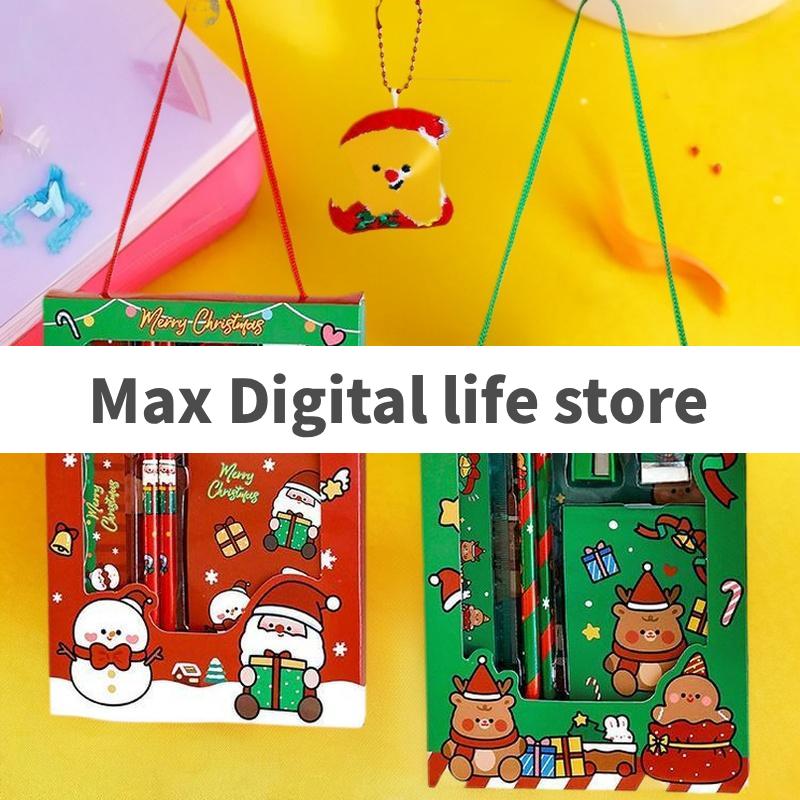 6Pcs/set Cartoon Christmas Pencil Sharpener Erasers Pencils Rulers Kawaii Children Stationery Set School Stationery Supplies