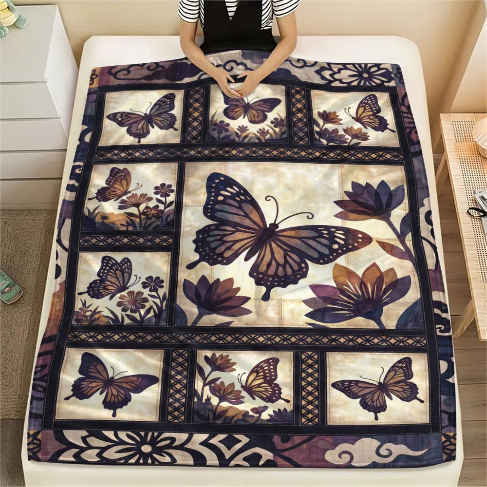 Butterfly Decoration Print Flannel Blanket, High Quality Comfortable for All Seasons, Home Decor, Warmth and Comfort, Perfect for Christmas Gifts33