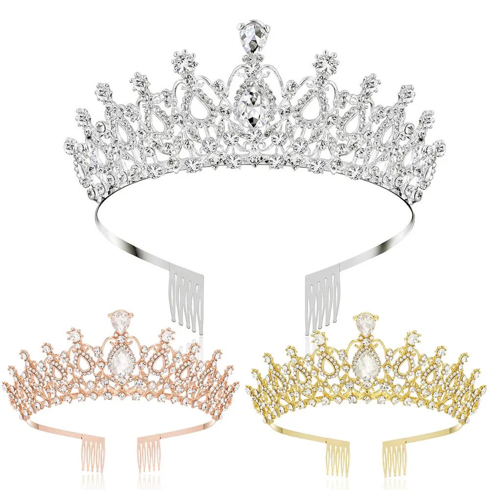 Wedding Hair Accessories Crystal Rhinestone Crowns with Combs Queen Princess Diadems Tiaras Head Jewelry Hot Sale Bridal Girls