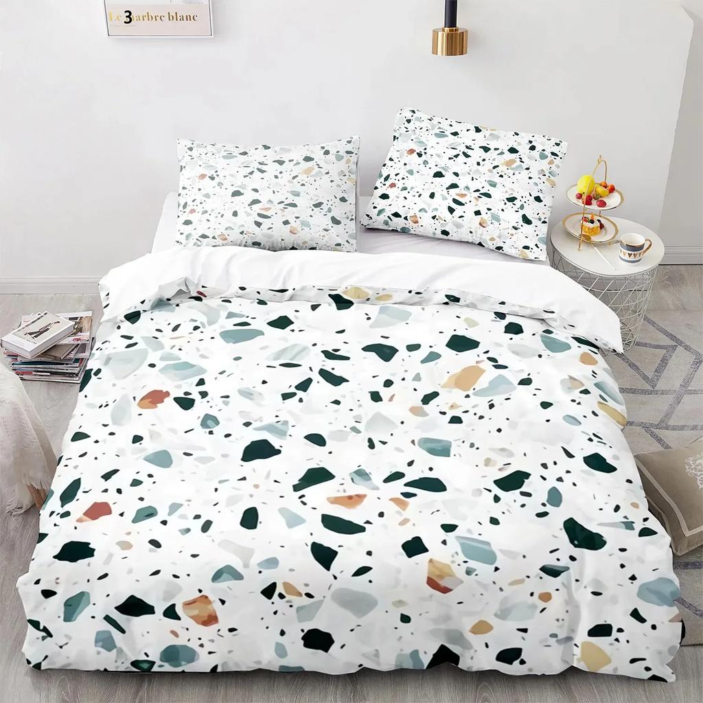 3D White Gold Abstract Marble Texture Comfortable Duvet Cover Pillowcase Bedding Set Children Bedroom Decoration Home Textile
