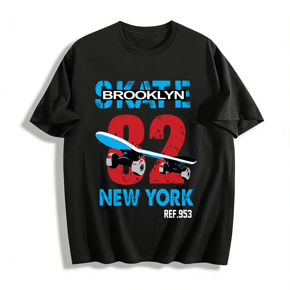 Brooklyn 82 Skate Print Casual Tee New York Street Retro Top Pure cotton T-shirt XXS